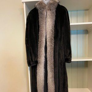 Full Length Mink Coat with Silver Tuxedo Trim
